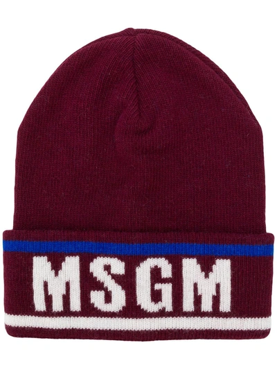 Msgm Logo Beanie In Red