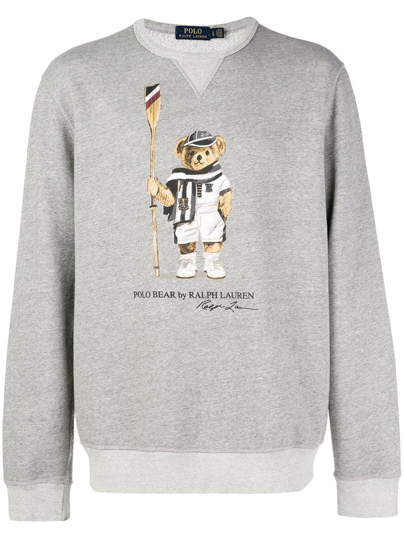 Polo Ralph Lauren Logo Bear Print Sweater - Grey | ModeSens