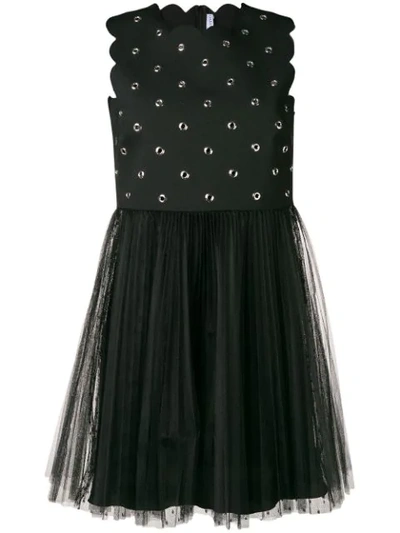 Red Valentino Riveted Scallop Trim Mini Dress In Black