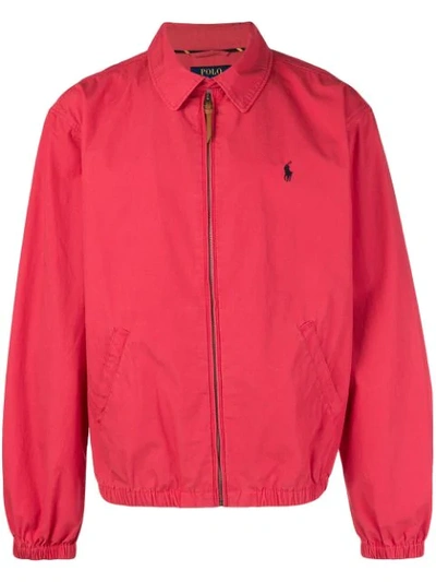 Polo Ralph Lauren Logo Zipped Bomber Jacket In Red