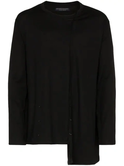 Yohji Yamamoto Diagonal Long Sleeve Cotton Wool-blend Top In Black