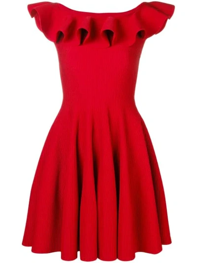 Alexander Mcqueen Ruffled Off-the-shoulder Dress In Red