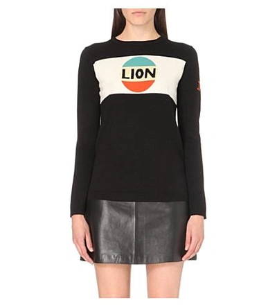 Bella Freud Lion Stripe Intarsia Merino Wool Sweater In Black