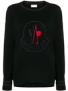 Moncler Logo Embroidered Wool Blend Sweater In Black