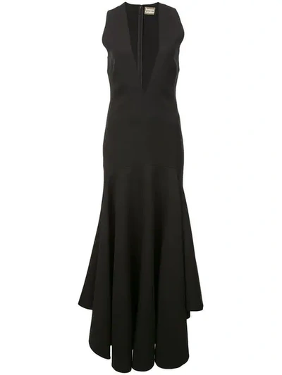 Solace London Plunge Neck Maxi Gown In Black