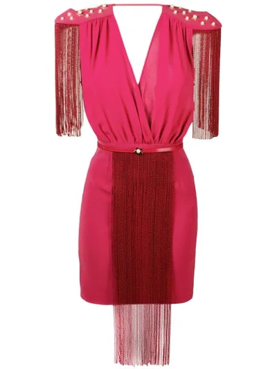 Elisabetta Franchi Chain Fringe Mini Dress In Red | ModeSens