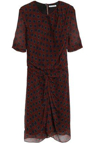 Isabel Marant Étoile Woman Knotted Polka-dot Silk-georgette Mini Dress Burgundy