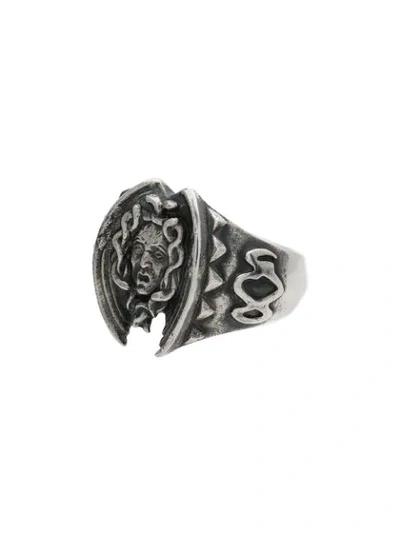 Yohji Yamamoto Silver Medusa Engraved Ring In Metallic