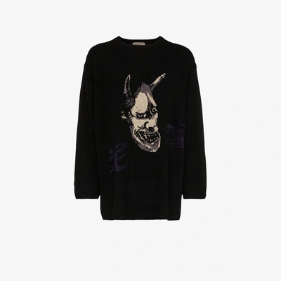 Yohji Yamamoto Black Intarsia Hannya Crewneck Sweater