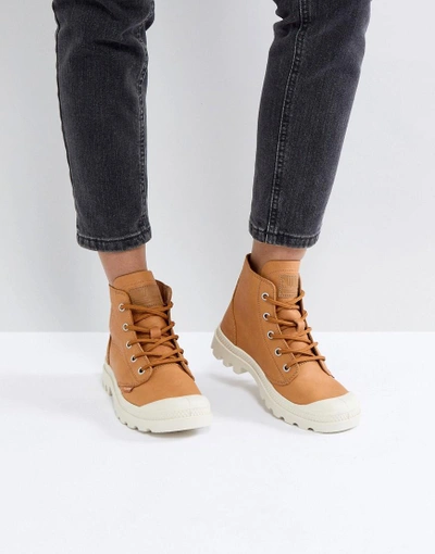 Palladium Pampa Hi Leather Tan Flat Ankle Boots - Tan