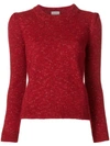 Isa Arfen Speckled-knit Crew-neck Sweater In Red