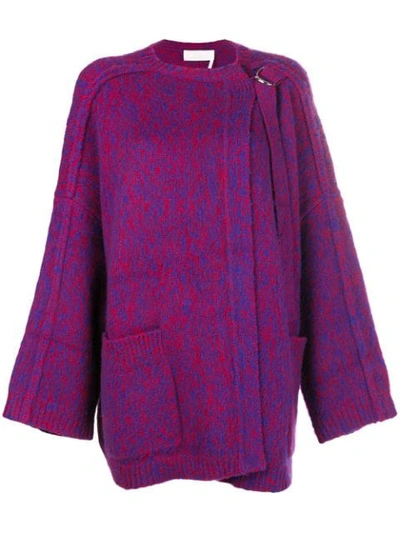 Chloé Brushed Wool And Cashmere-blend Cardigan In Blue - Red 1