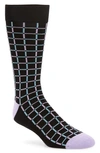 Nordstrom Cushion Foot Dress Socks In Black- Teal Lavender Geo Grids