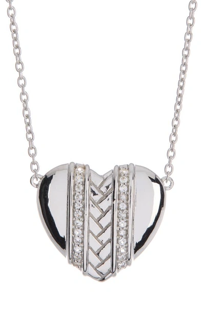 Judith Ripka Rhodium Plated Sterling Silver Diamond Heart Pendant Necklace In Metallic