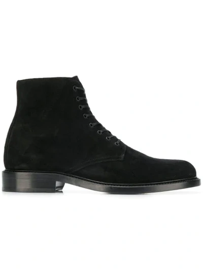 Saint Laurent Lace-up Suede Boots In Black