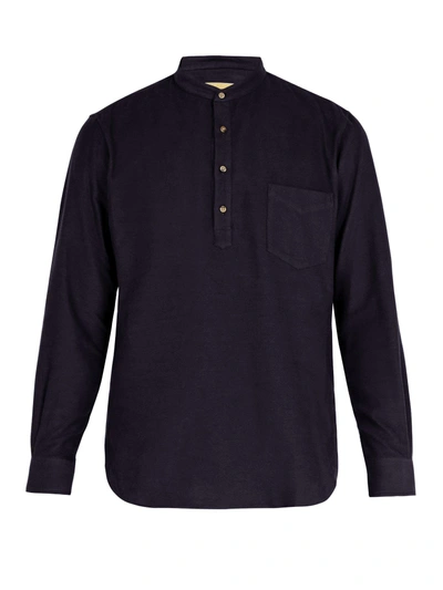 De Bonne Facture Grandad-collar Cotton-flannel Shirt - Midnight Blue