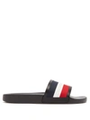 Moncler New Basile Striped Slides In Black Multi