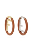 Fendi Logo Leather Hoop Earrings In Tan