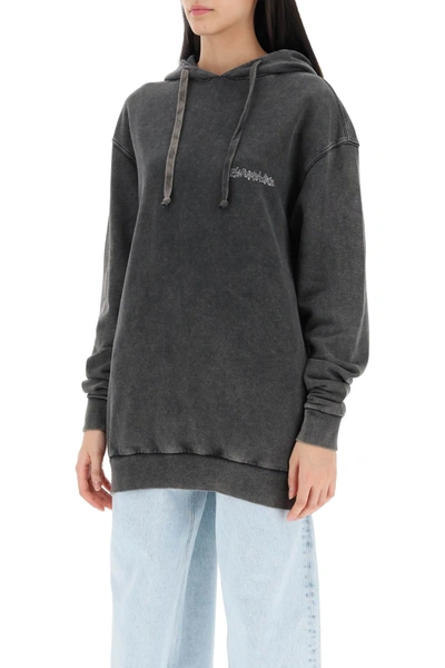 Alessandra Rich Oversized Hoodie With Print And Rhinestones In Grey