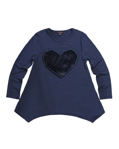 Imoga Jersey-stretch Tunic W/ Faux-fur Heart Patch In Blue