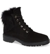 Aquatalia Lacy Genuine Shearling Lined Boot With Genuine Rabbit Fur Trim In Black