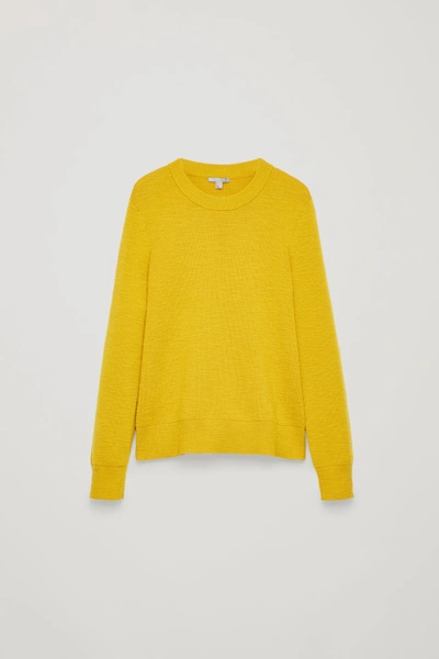 Cos Ribbed Merino-wool Jumper In Yellow