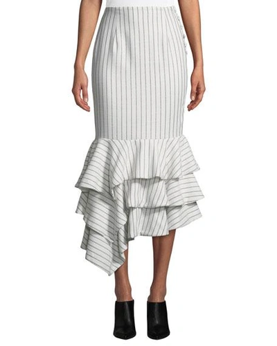 Nbd Ayesha Striped Flounce Skirt In White/black