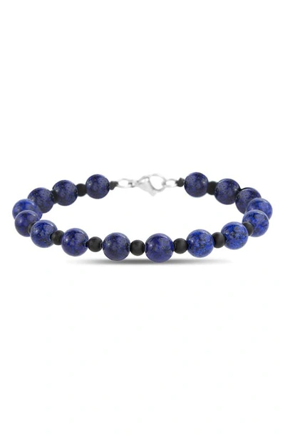 Nautica Stainless Steel Lapis Lazuli & Black Glass Beaded Bracelet In Multicolor Blue