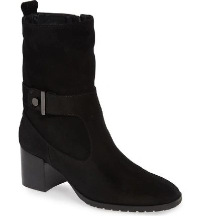 Aquatalia Collette Suede Block-heel Booties With Strap Detail In Black