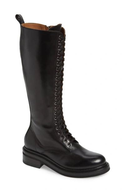 Frye Alice Tall Leather Combat Boots In Black Leather