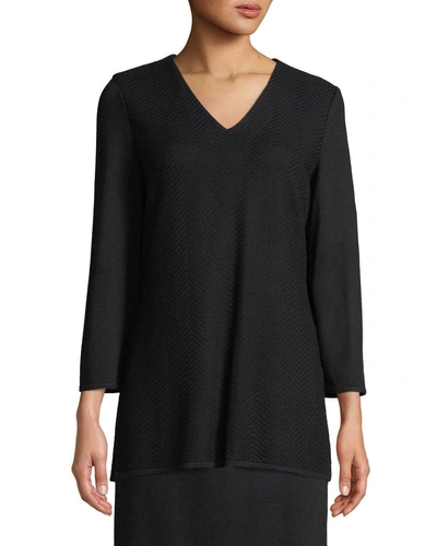 Misook V-neck 3/4-sleeve Wool-blend Sweater, Petite In Midnight Blue