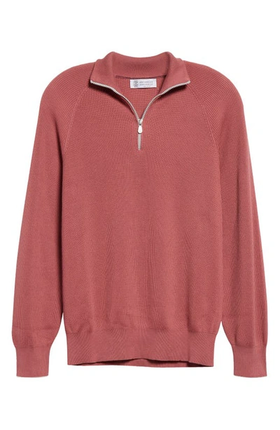 Brunello Cucinelli Rib Cotton Pullover In Lampone/ Nebbia