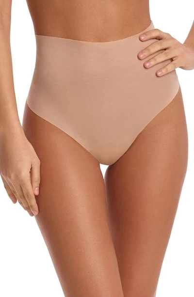 Commando Feather Light Control High Waist Thong In Beige