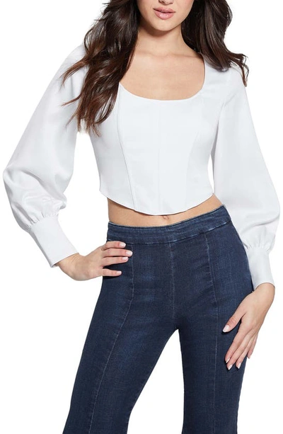 Guess Isabel Long Sleeve Corset Top In Pure White
