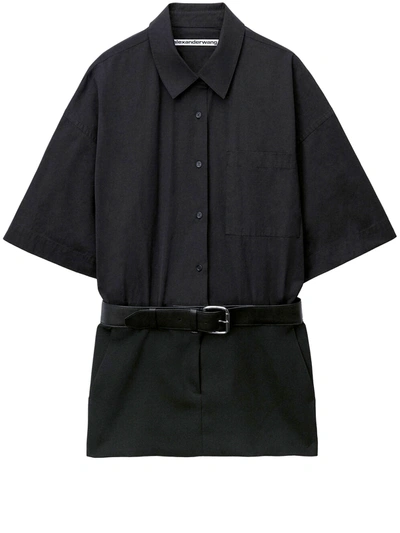Alexander Wang Belted Mini Shirtdress In Black