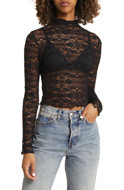 Bp. Mock Neck Lace Top In Black Night