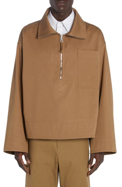 Bottega Veneta Cotton Gabardine Half Zip Jacket In Dark Sand