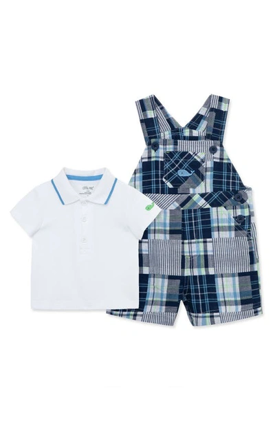 Little Me Babies' Cotton Polo & Patchwork Shortalls Set In Blue