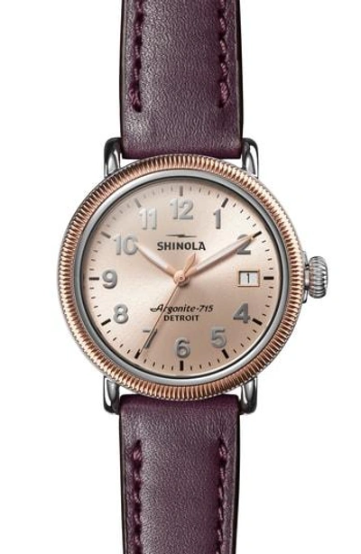 Shinola 'the Runwell' Leather Strap Watch, 38mm In Aubergine/ Rose Gold