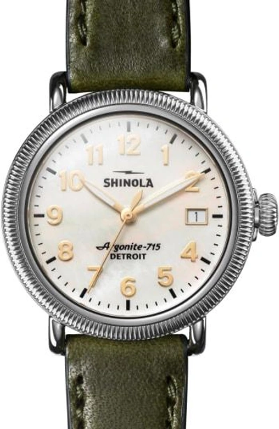 Shinola 'the Runwell' Leather Strap Watch, 38mm In Spruce/ White Mop/ Silver