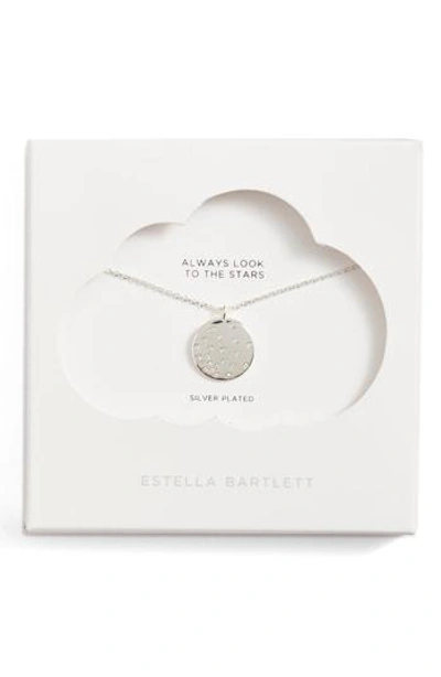 Estella Bartlett Crystal Studded Disc Pendant Necklace In Silver