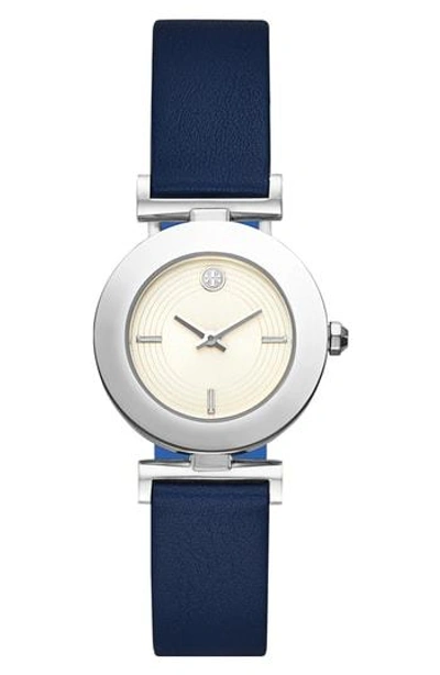 Tory Burch Sawyer Reversible Leather Strap Watch, 29mm In Blue/ Black/ Silver