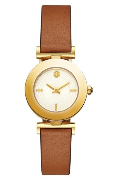 Tory Burch Sawyer Reversible Leather Strap Watch, 29mm In Orange/ Brown/ Gold