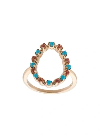 Marlo Laz 14kt Gold Full Circle Turquoise And Orange Sapphire Ring In Blue