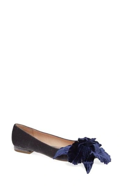 Cecelia New York Maria Flat In Denim/ Navy Velvet