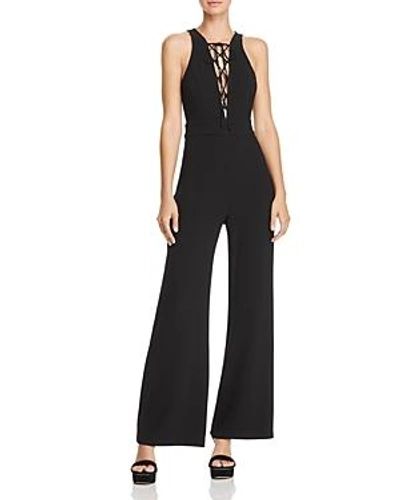 Wayf Cara Lace-up Wide-leg Jumpsuit In Black