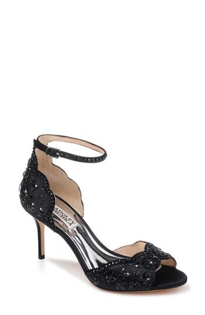 Badgley Mischka Crystal Embellished Sandal In Black Satin