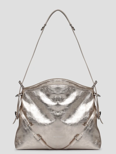 Givenchy Laminated Leather Medium Voyou Bag In Metallic