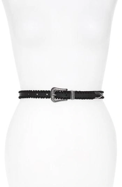 Rebecca Minkoff Whipstitch Leather Belt In Black/ Nickel