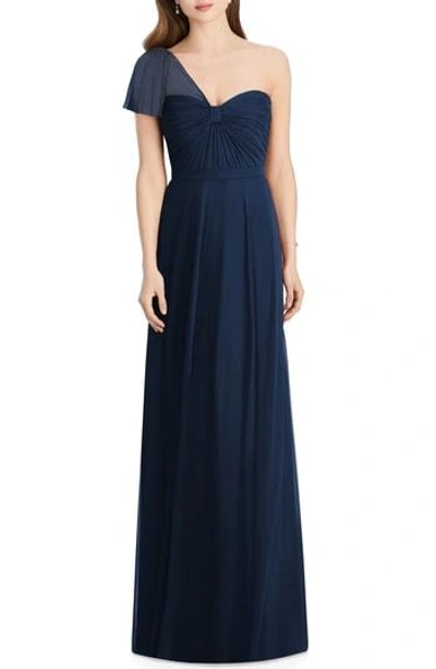 Jenny Packham One-shoulder Chiffon A-line Gown In Midnight